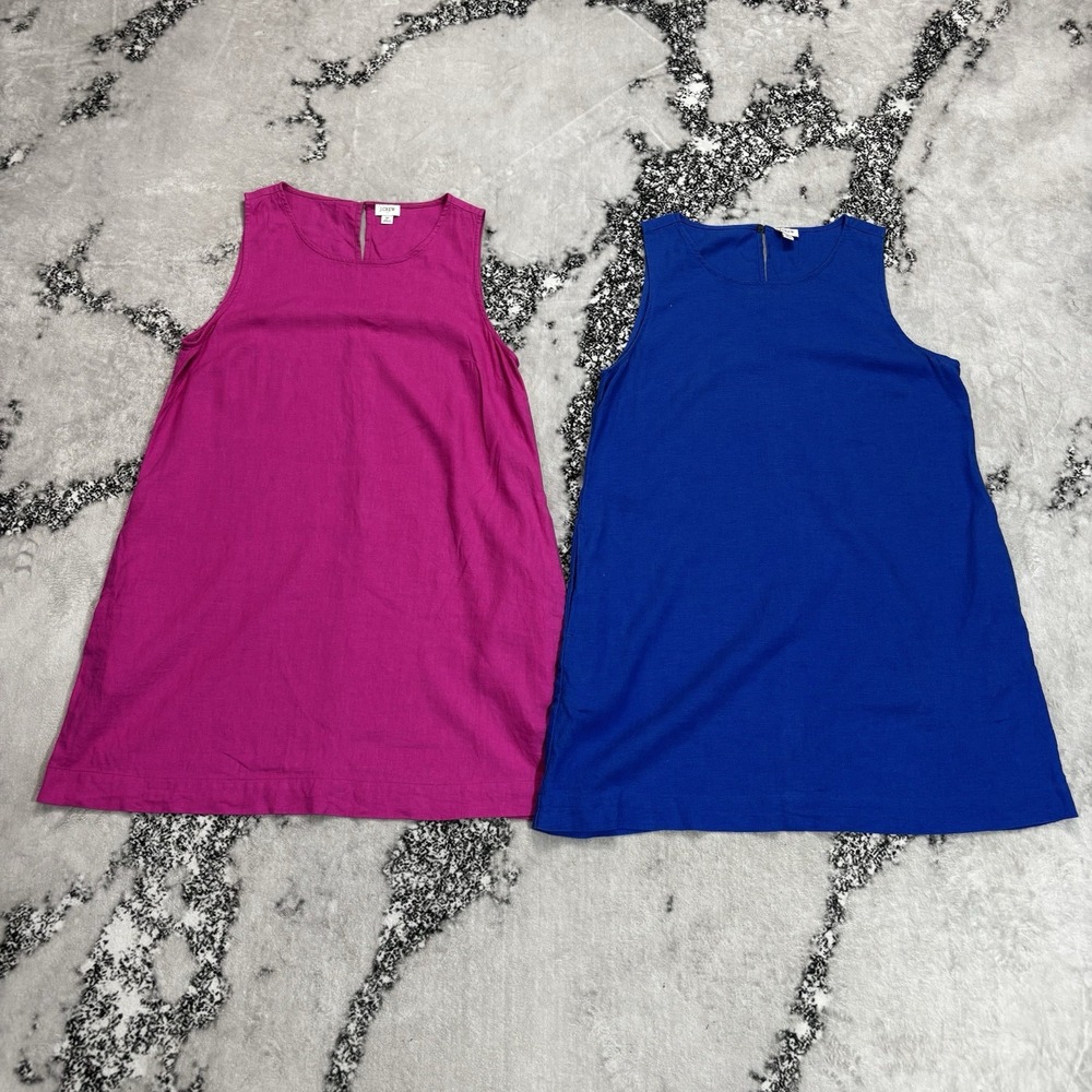 J.Crew Linen Blend Shift Dresses Lot of 2 Womens Size 12 Pink Blue Sleeveless